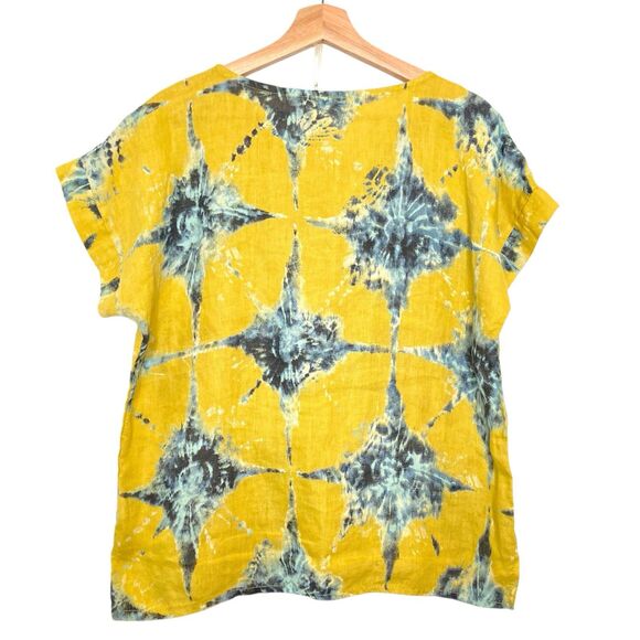 Bellambra Made in Italy Linen Tie Dye Blouse Yellow Blue Flowy Beachy Top Size S - Picture 2 of 11